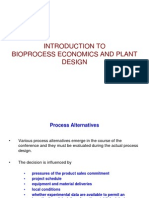 Introduction to bioprocess economics and plant design alternatives