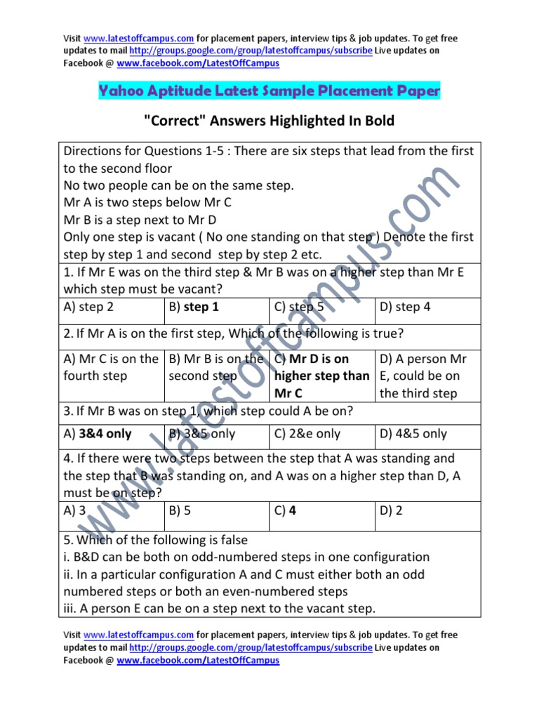 Yahoo Aptitude Placement Paper Sample | PDF | Teaching Mathematics ...