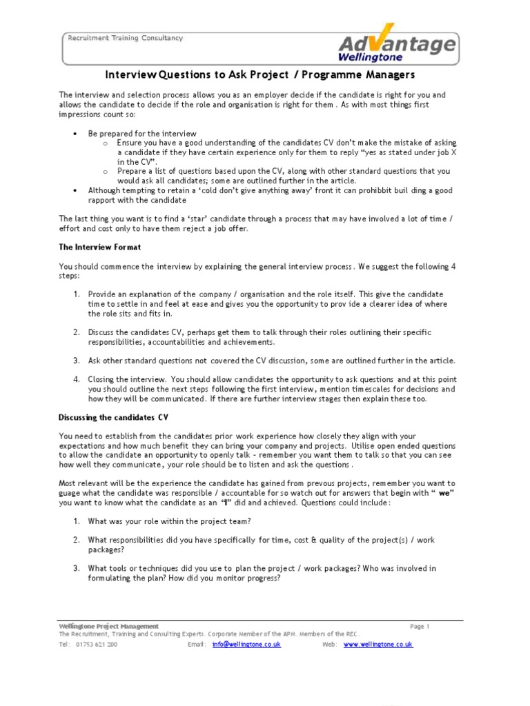 Interview Questions For Project Managers