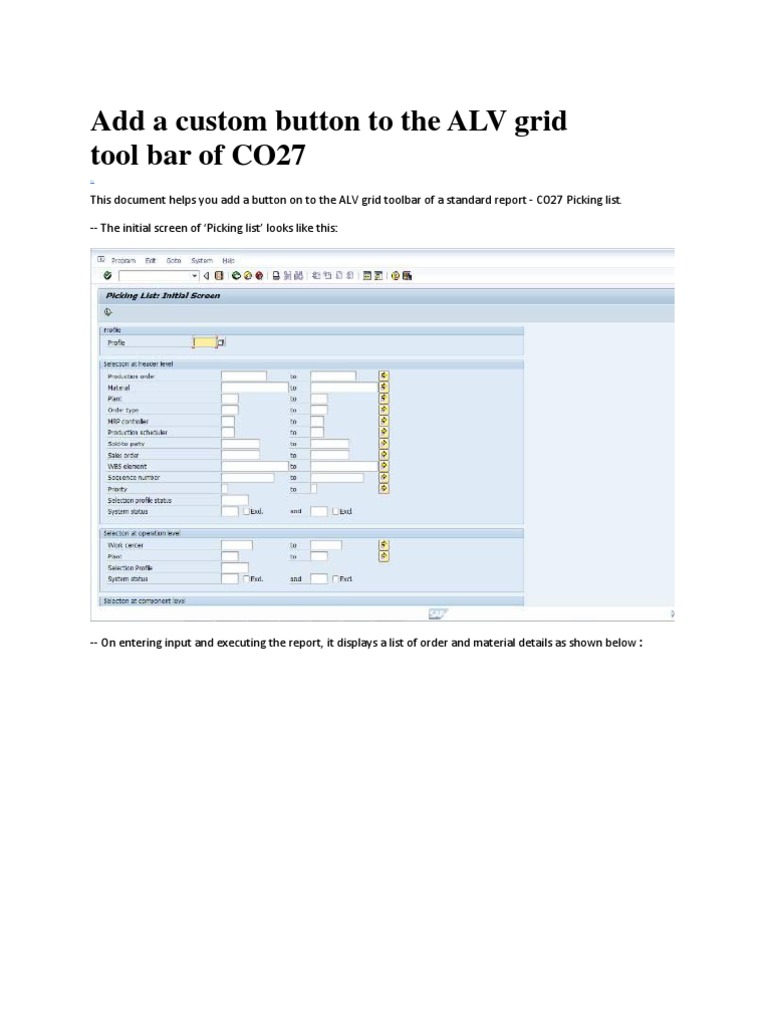 Custom Button for CO27 ALV Toolbar | PDF