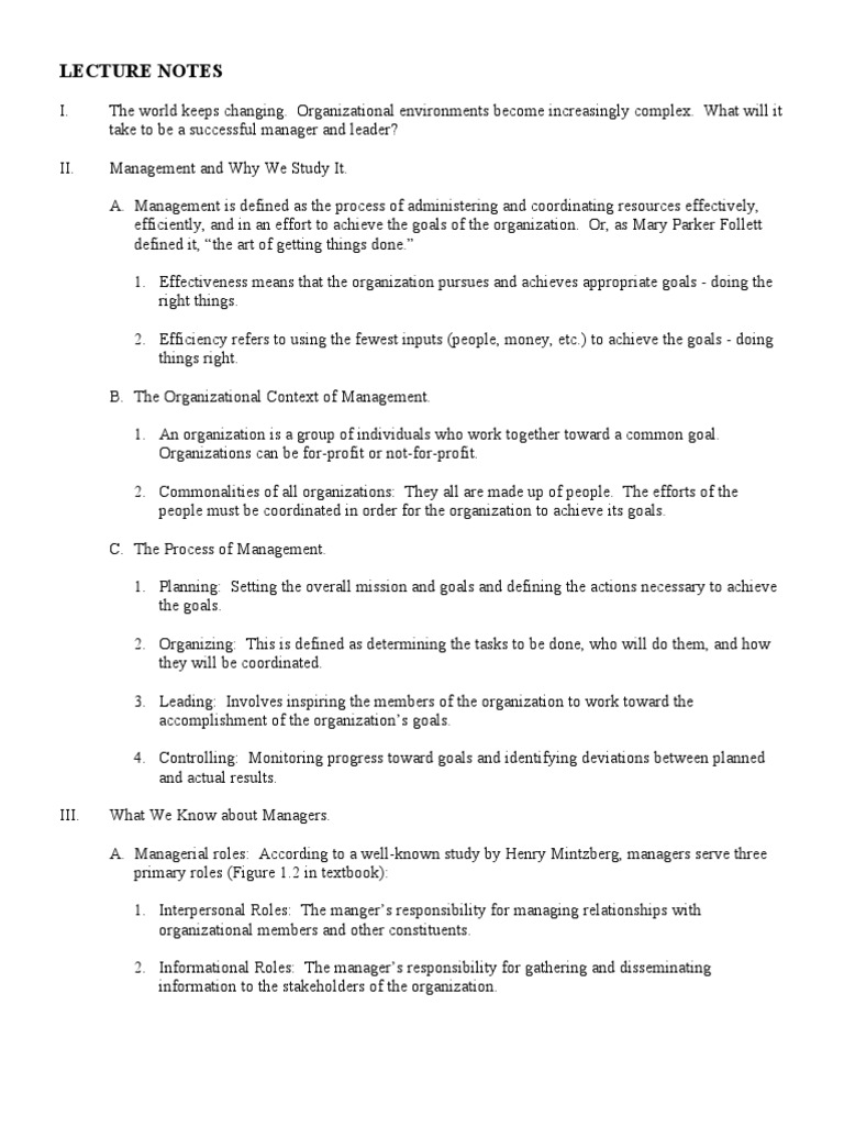 MGMT LectureNotes Chap1 | PDF | Goal | Leadership