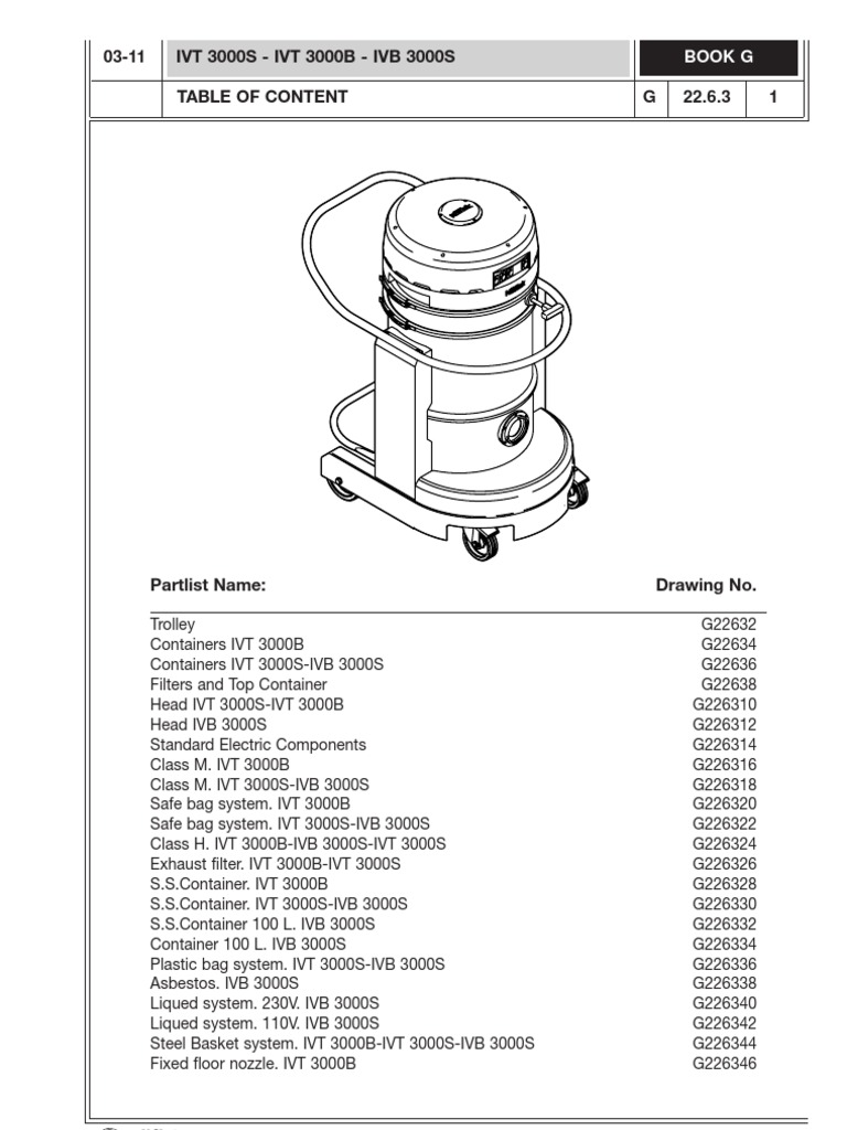 Parts List Nilfisk IVT 3000 S Mechanical Engineering Equipment