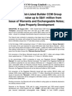 SGX Catalist-Listed Builder CCM Group Limited To Raise Up To S$41 Million From Issue of Warrants and Exchangeable Notes Eyes Property Development