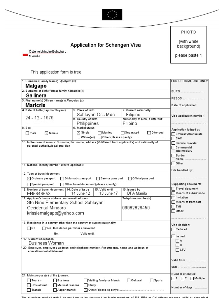 Schengen Visa Form | PDF | Travel Visa | Stored Value Card