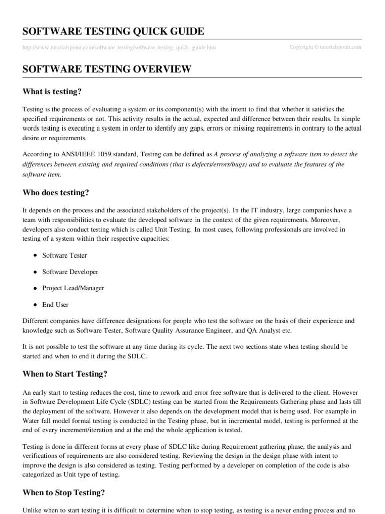 Software Testing Quick Guide | PDF