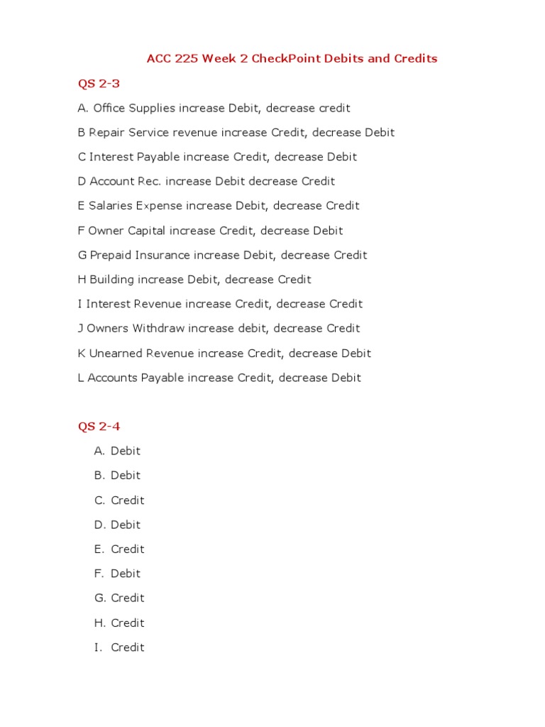 ACC 225 Week 2 Debits and Credits Guide | PDF