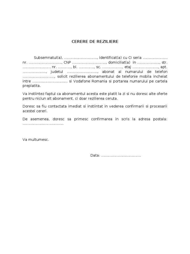 Model reziliere contract