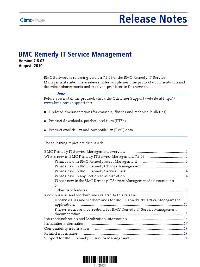 Release Notes BMC Remedy IT Service Management PDF Trademark