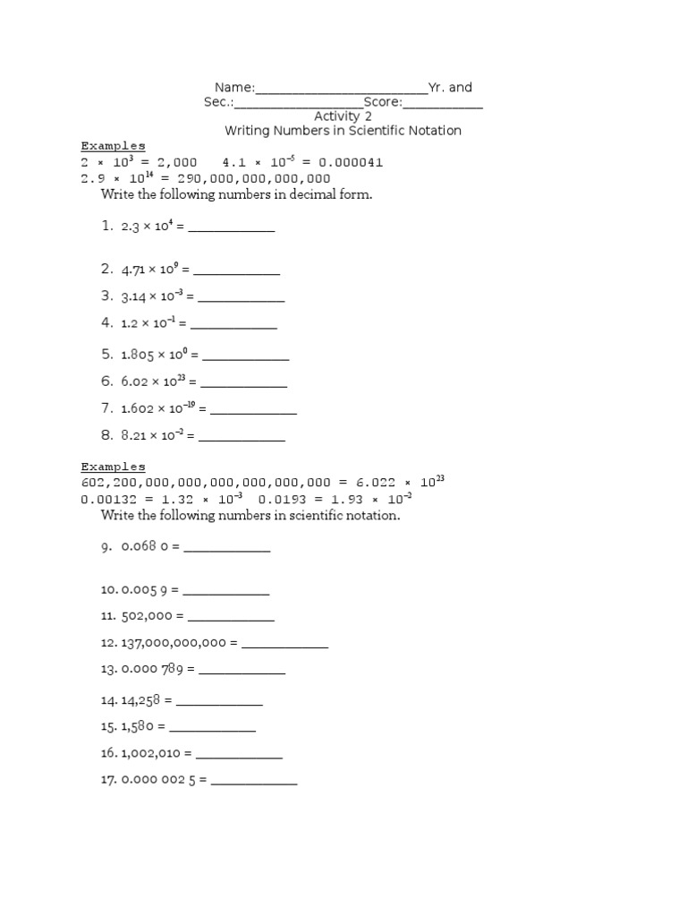 Scientific Notation Practice Sheet | PDF | Teaching Methods & Materials ...