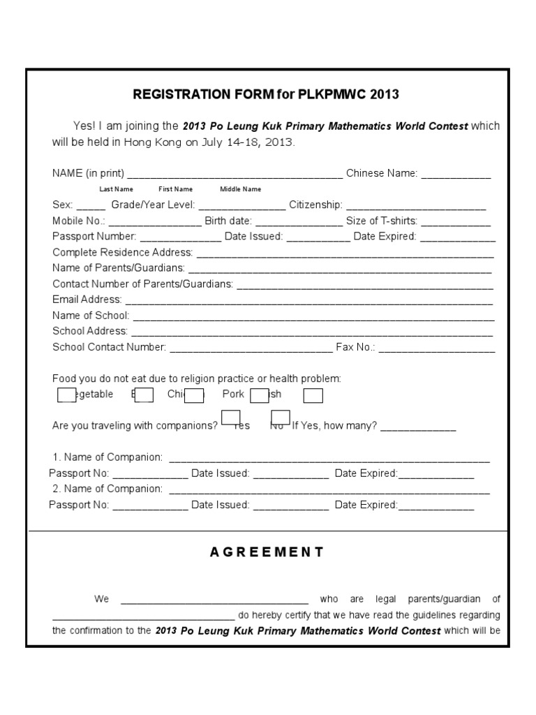 PLKPMWC 2013 Registration Form | PDF