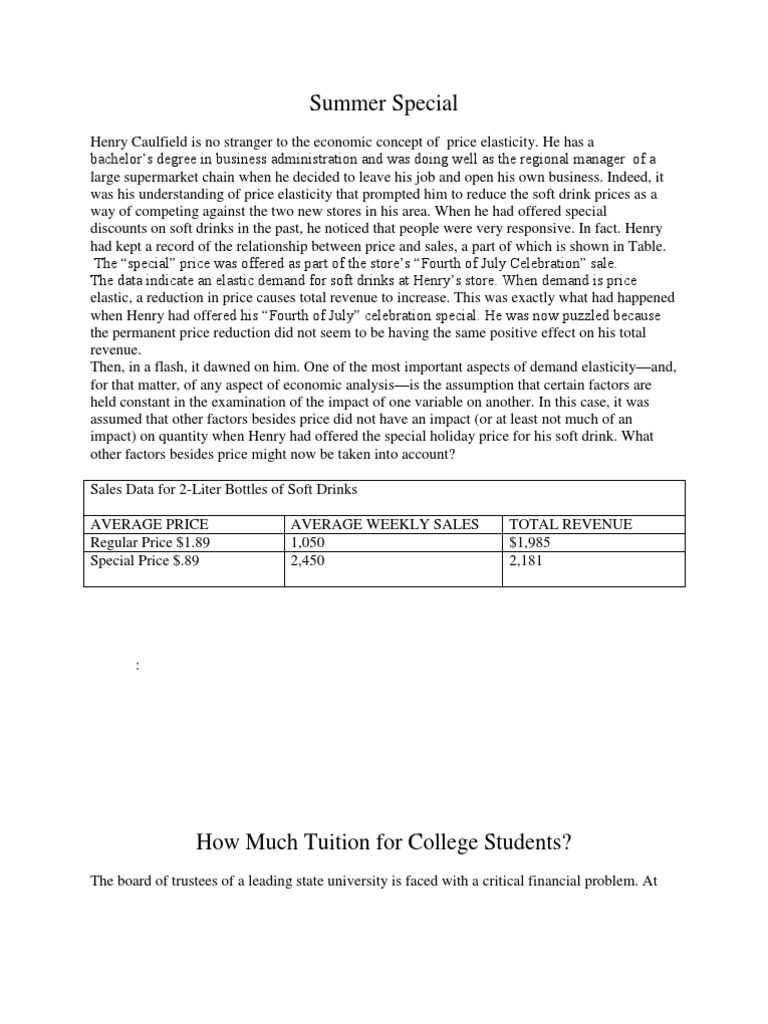 Caselets For Class Discussions | PDF | Demand | Price Elasticity Of Demand