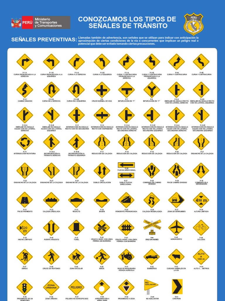 Descarga de señales de tránsito preventivas PDF en Arequipa