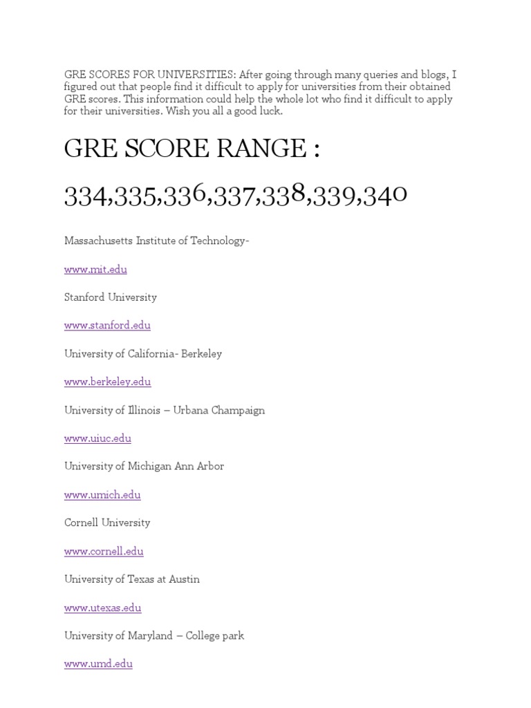 GRE Scores for Universities