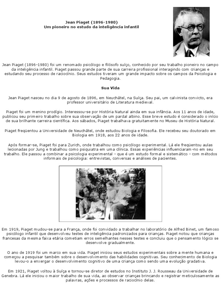 Jean Piaget Biografia | PDF | Ciências e Matemática