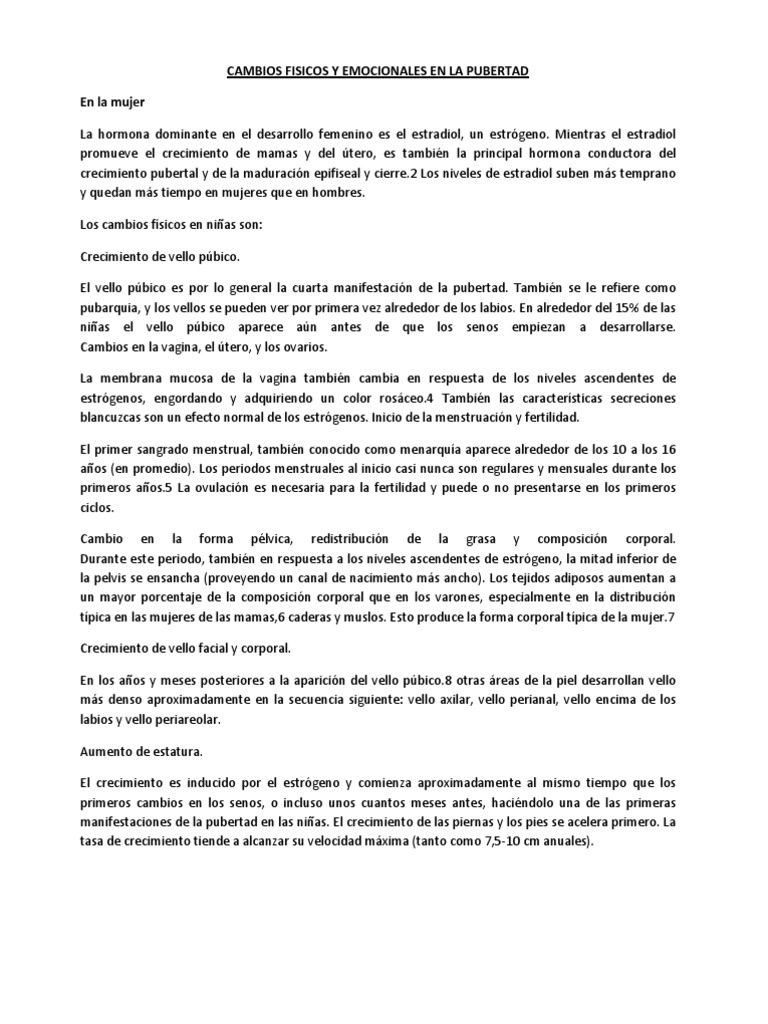 Cambios Fisicos y Emocionales en La Pubertad | PDF | Pubertad | Estradiol