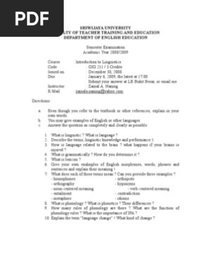 Soal Ujian Semester Itl S Word Phonology