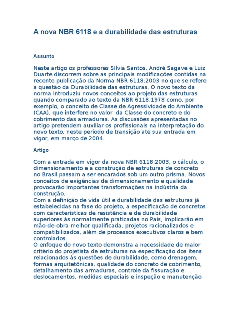 A Nova NBR 6118 e A Durabilidade Das Estruturas | PDF