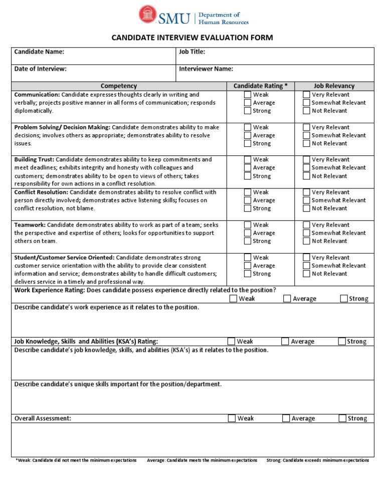 Candidate Interview Evaluation Form PDF