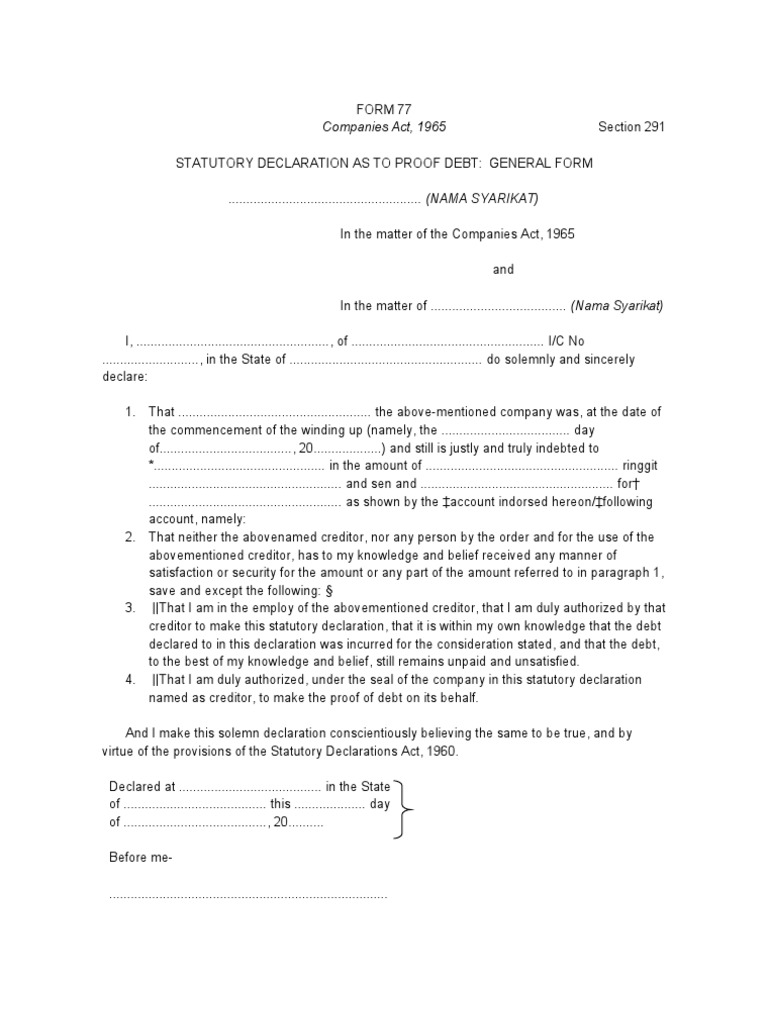 Proof of Debt Form Template Malaysia | PDF | Business Law | Private Law
