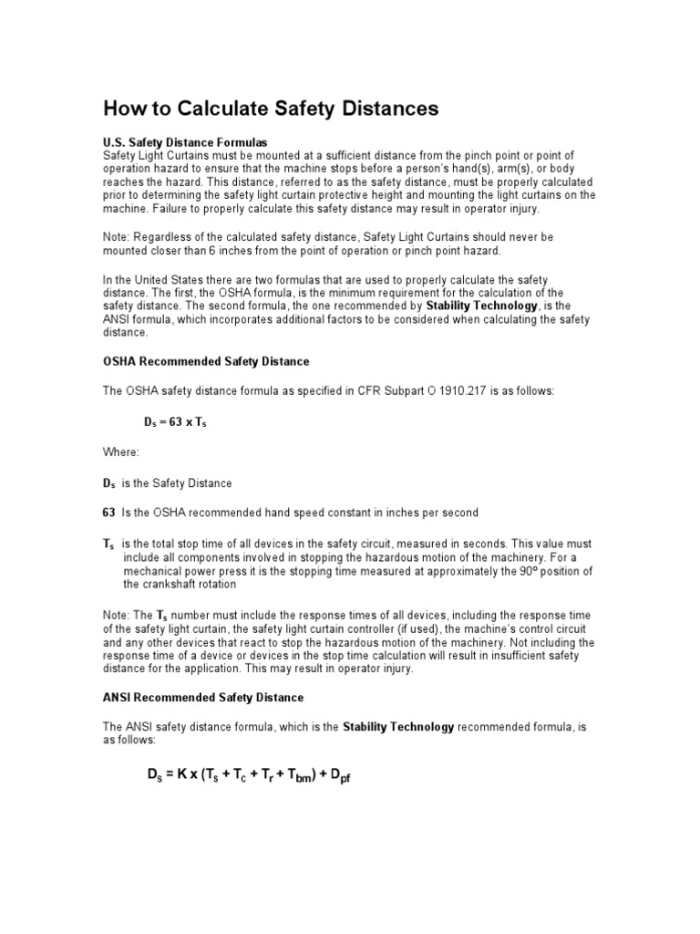 Calculate Safety Distances Safety Machines