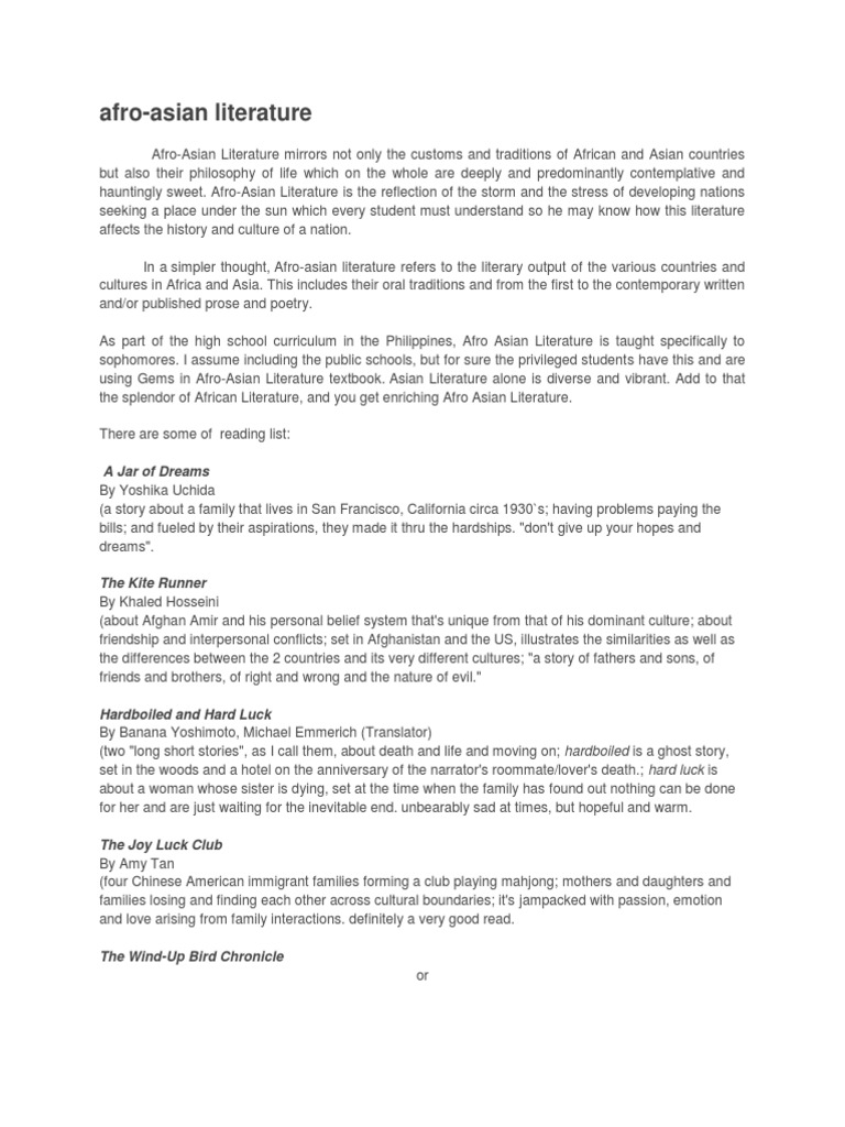 Afro Asian Literature Notes Pdf