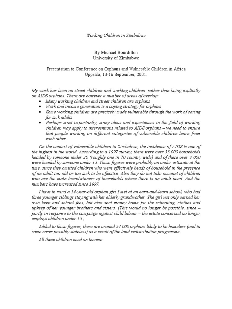 Working Children and Orphans in Zimbabwe | PDF | Hiv/Aids In Africa ...