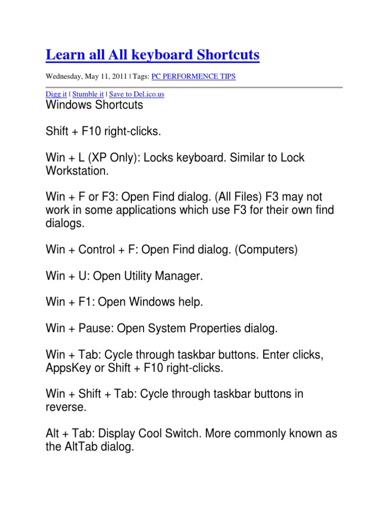 PC Short Cuts | PDF
