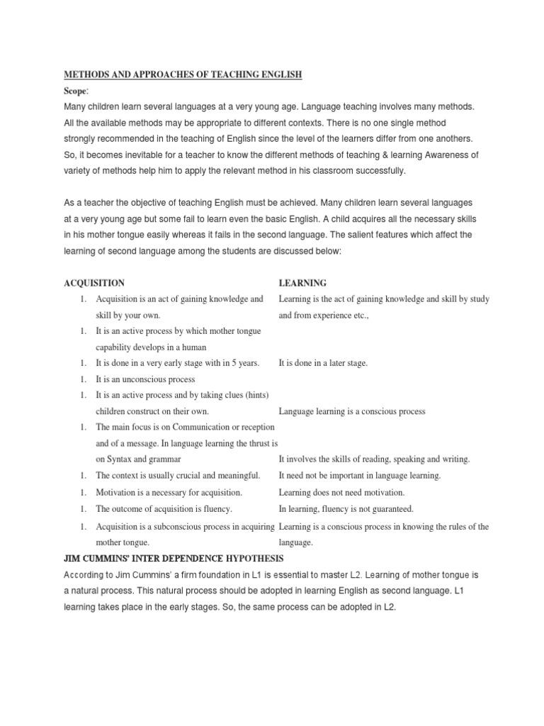 Teaching Approaches for English Language | PDF | Second Language ...