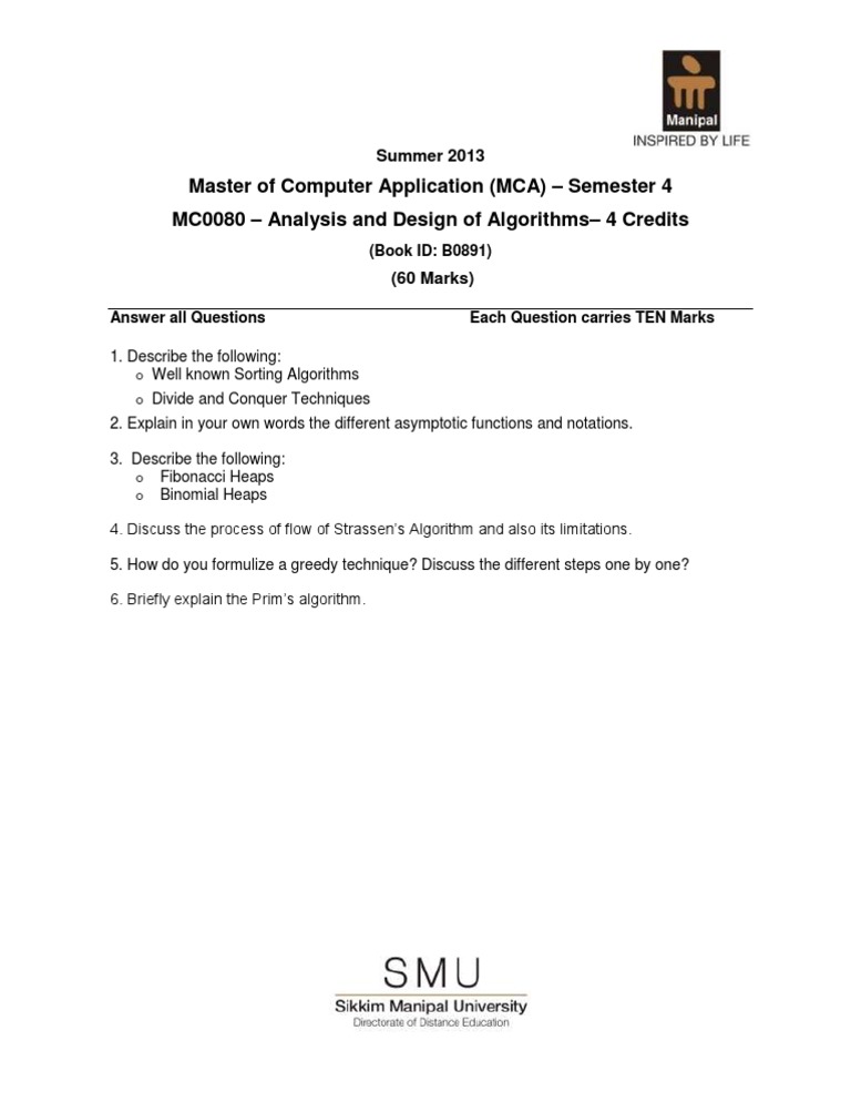 Master of Computer Application (MCA) - Semester 4 MC0080 - Analysis and ...