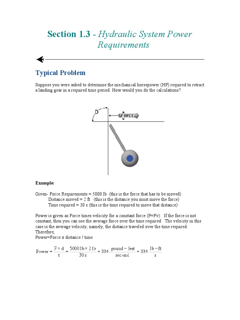 Section 1.3 Hydraulic System Power Requirement Horsepower Power