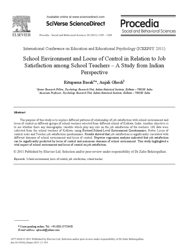 Locus of Control in Relation To Job | PDF
