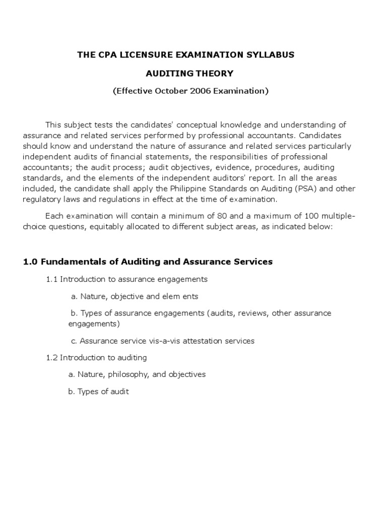 CPA Auditing Theory Syllabus Overview | PDF | Financial Audit | Audit