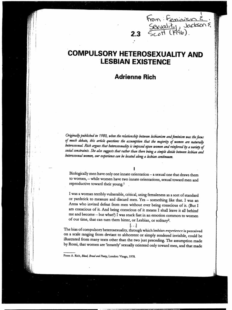 Compulsory Heterosexuality And Lesbian Existence PDF