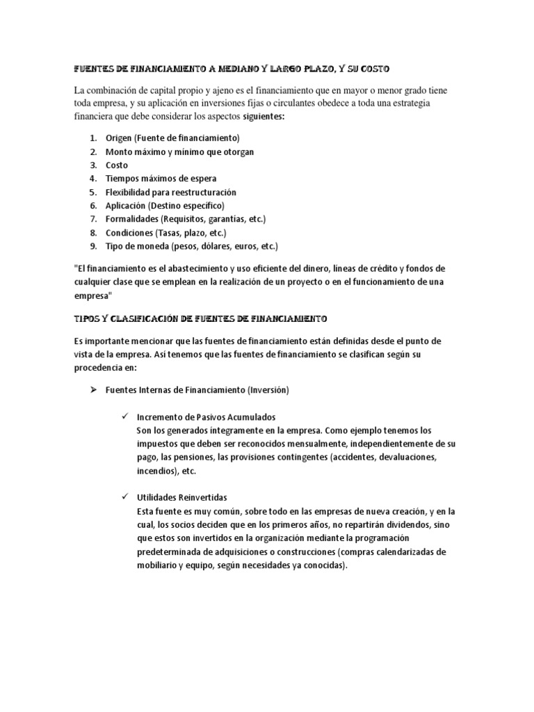Fuentes de Financiamiento A Mediano y Largo Plazo | PDF ...