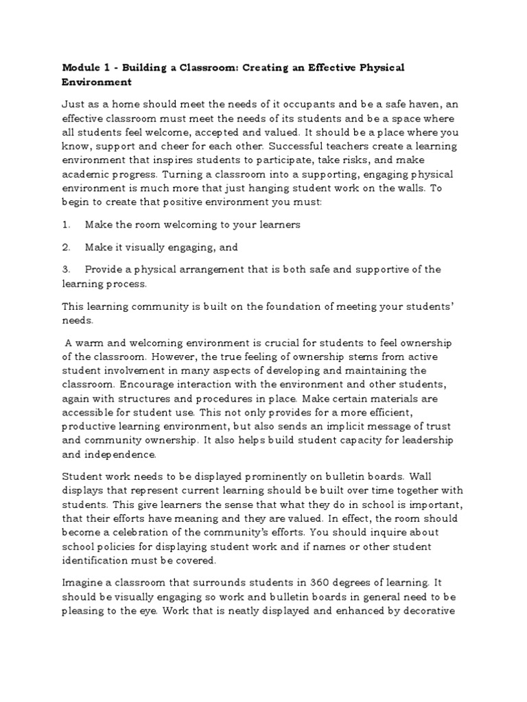 Creating an Effective Classroom Environment | PDF | Individualized ...