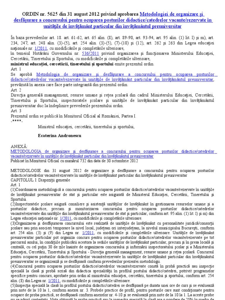 500 Ordin Nr 5625 Concurs Particular Titularizare