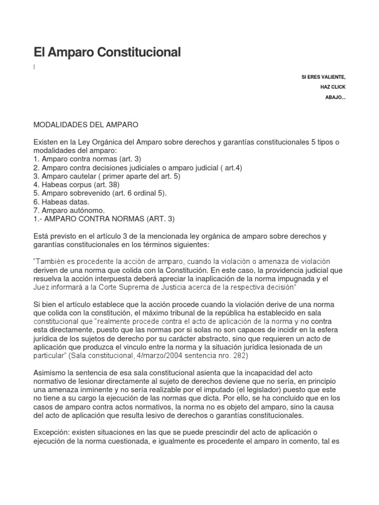 Tipos de Amparo Constitucional en Venezuela | PDF | Habeas corpus ...