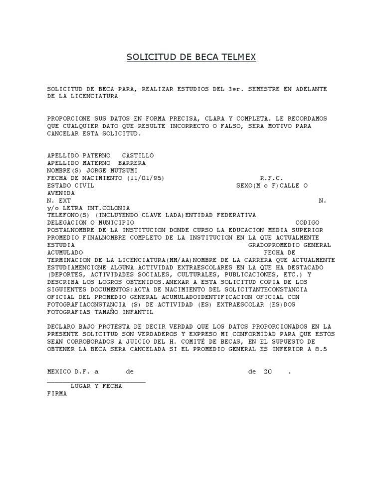 Solicitud de Beca Telmex
