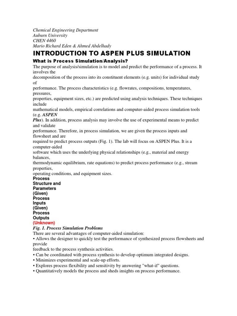 Introduction to aspen plus simulation what is process simulation 