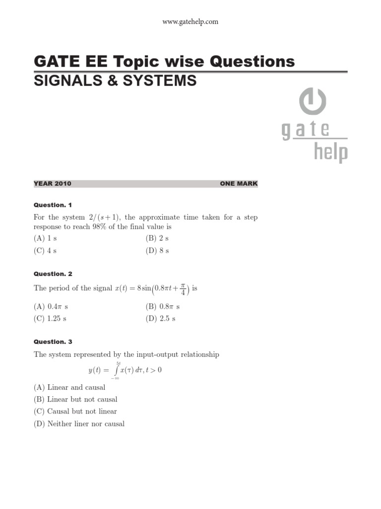 Signals and Systems Questions PDF