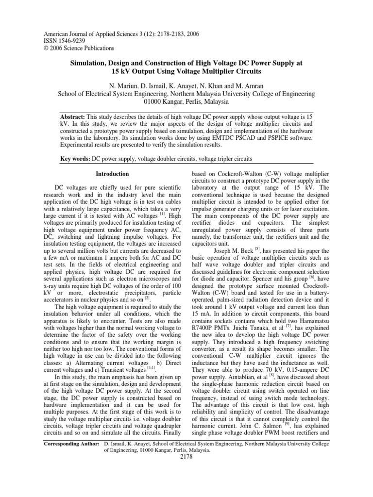 Simulation, Design and Construction of High Voltage DC Power Supply at ...