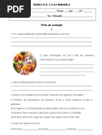 Teste avaliação alimentação, Digestão e Respiração 6º ano