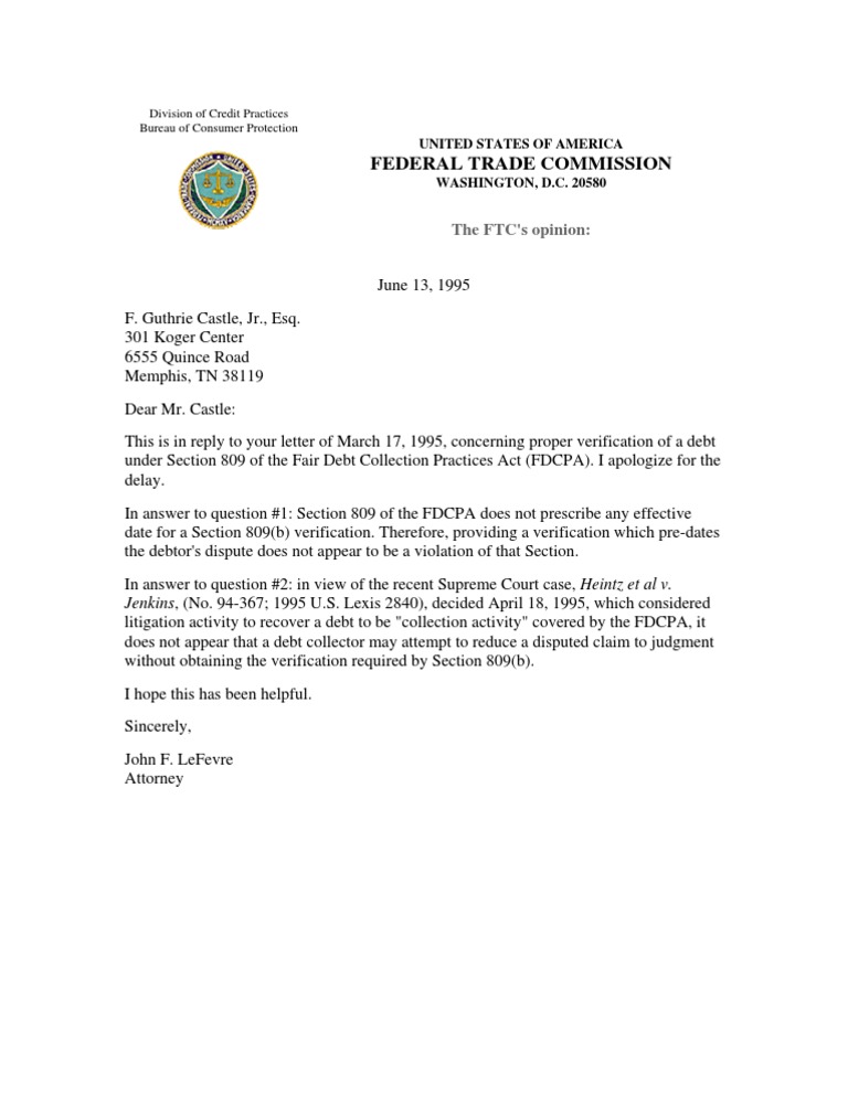 FTC Guidance on Debt Verification Practices | PDF | Law