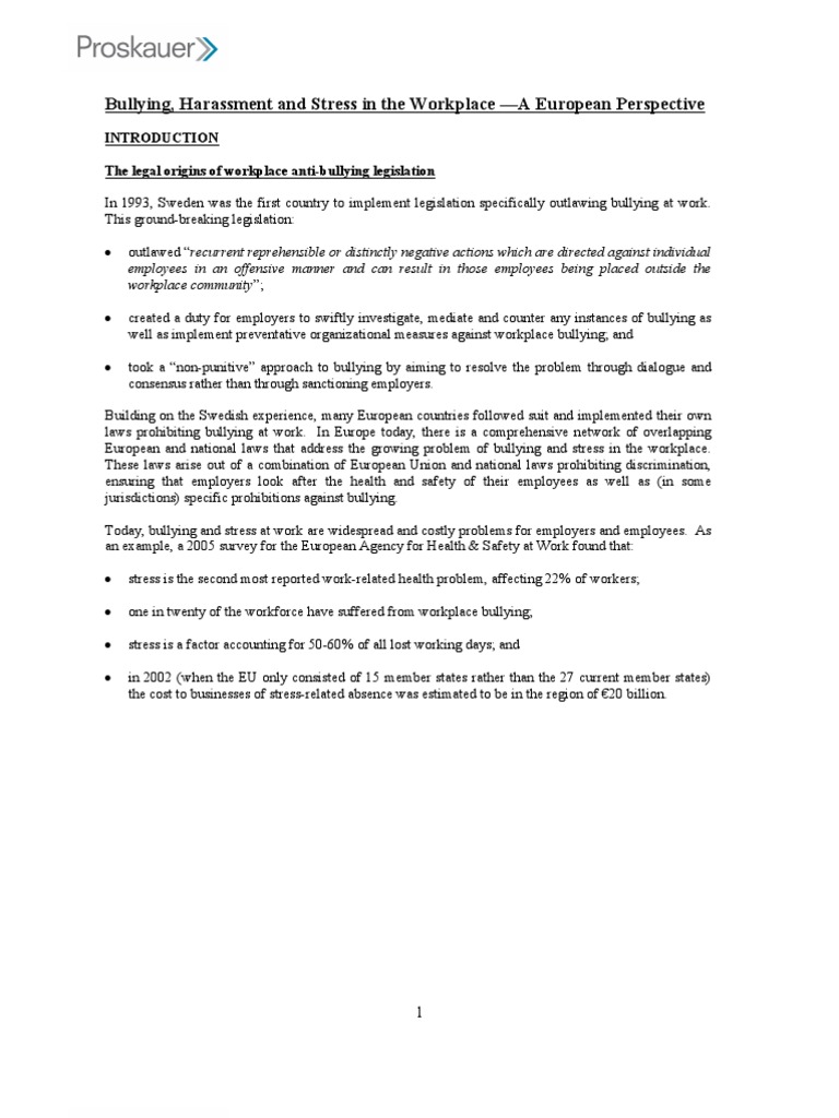 Workplace Bullying and Harassment Laws | PDF | Harassment ...