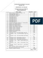 Panimalar Engineering College Chennai 103 Department of English Budget For The Year 2008-09 Books Requirement SL - No Title / Item Quantity Price