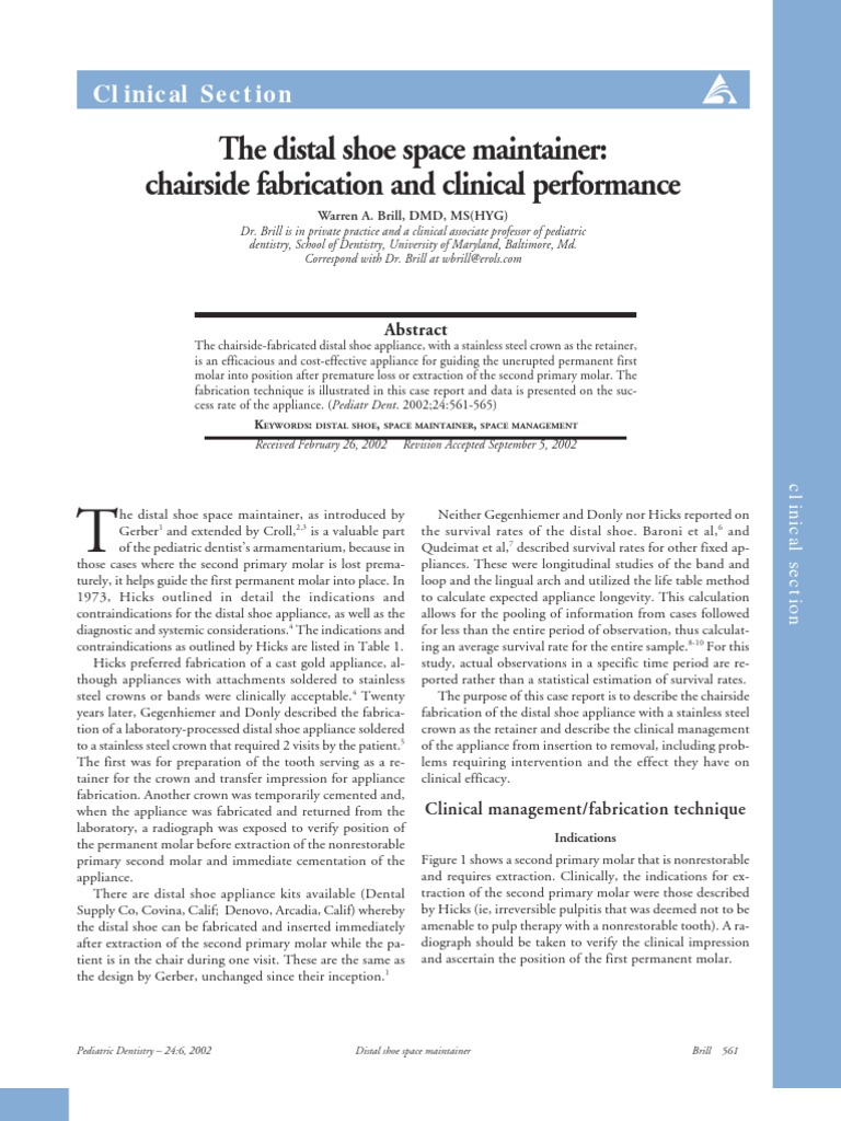 Distal Shoes Space Maintainer PDF Dentistry Mouth