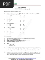 CBSE Worksheet-03 CLASS - VII Mathematics (Integers)