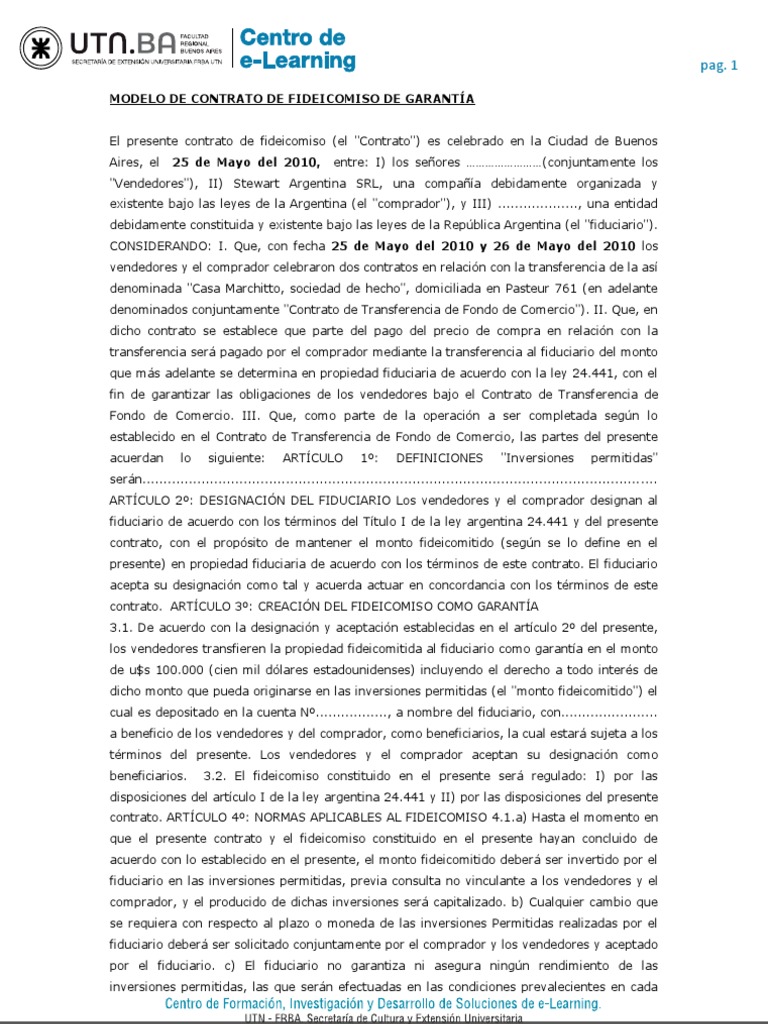 Contrato de Fideicomiso de Garantia | PDF | Ley de fideicomiso | Arbitraje