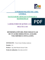 Determinación Del Peso Molecular de Un Ácido Mediante El Análisis Volumétrico (Titulacion)