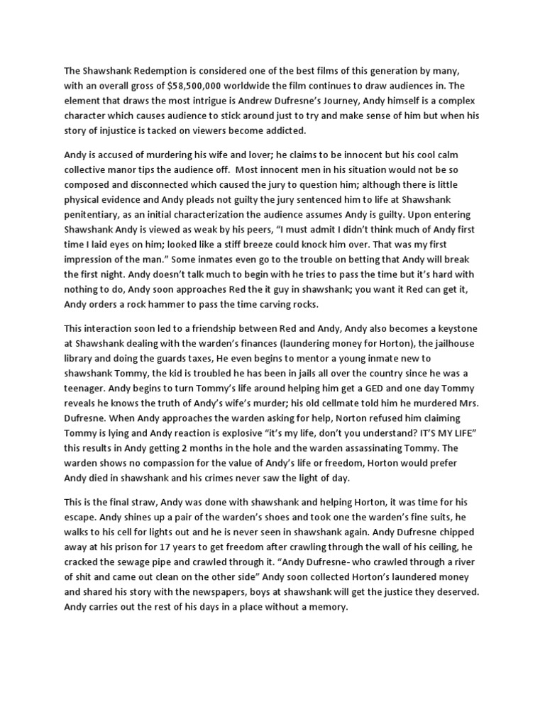 essay on shawshank redemption